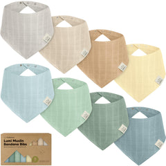 KeaBabies Lumi Muslin Bibs pack front view demonstrates absorbent, drool-ready design for all-day wear.