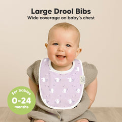 KeaBabies Lunaris bib closeup highlights absorbent two-layer construction for drool.