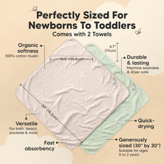 KeaBabies Lyra muslin hooded towel close-up shows 4-layer absorbent fabric.