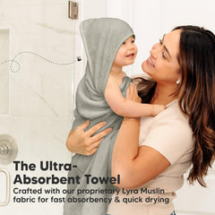 KeaBabies Lyra Muslin Hooded Towel graphite absorbency close-up reveals quick-drying layers.