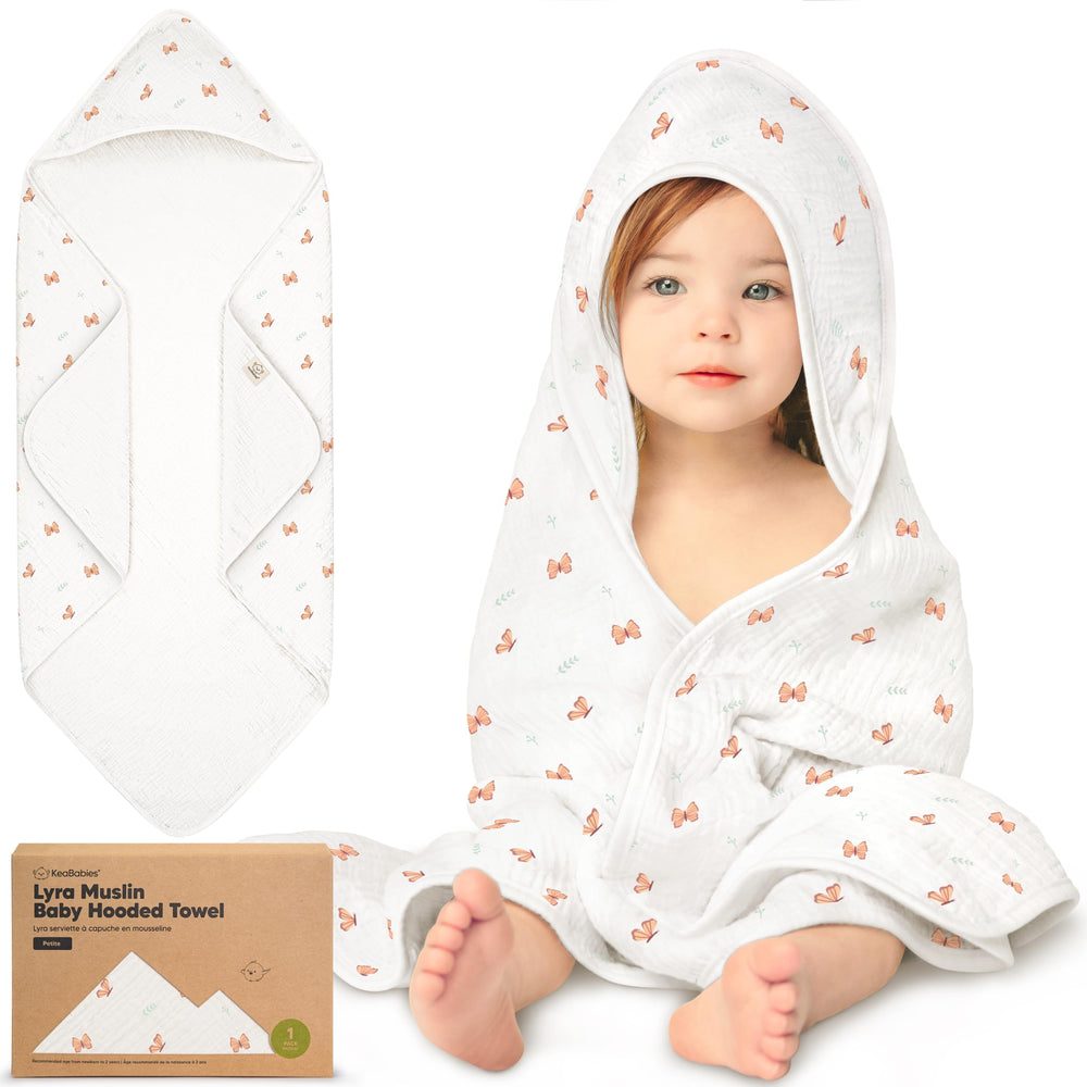 KeaBabies Lyra hooded towel for newborns in 35x35 inches with soft wrap