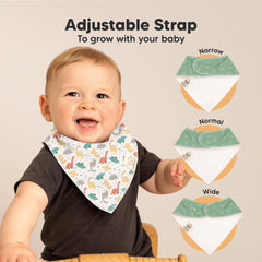 KeaBabies Mesozoic bandana bib worn by baby demonstrates lightweight, breathable comfort