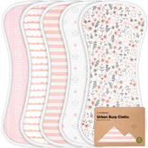 KeaBabies Organic Burp Cloths 5-pack flatlay shows soft, absorbent layers for messy feeds.