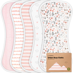 KeaBabies Organic Burp Cloths 5-pack flatlay shows soft, absorbent layers for messy feeds.