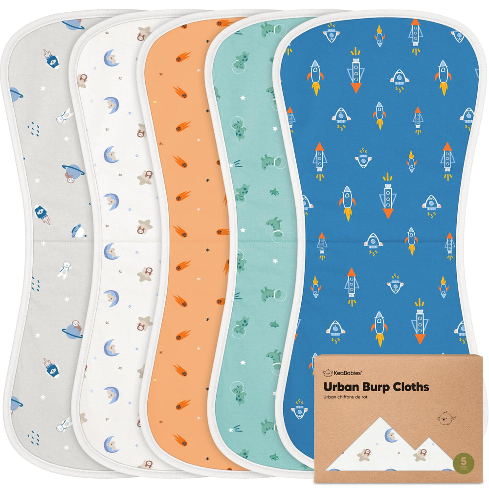 KeaBabies organic burp cloths with figure-8 coverage keep shoulders protected during feeds