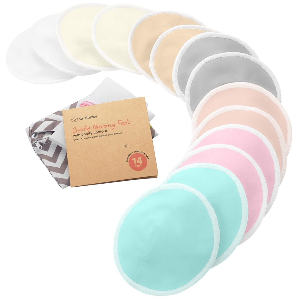 KeaBabies organic nursing pads 14-pack shown with soft bamboo viscose for daily absorption