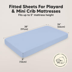 KeaBabies Soothe mini crib sheet blue flax uses SnugFit knit for easy on/off.