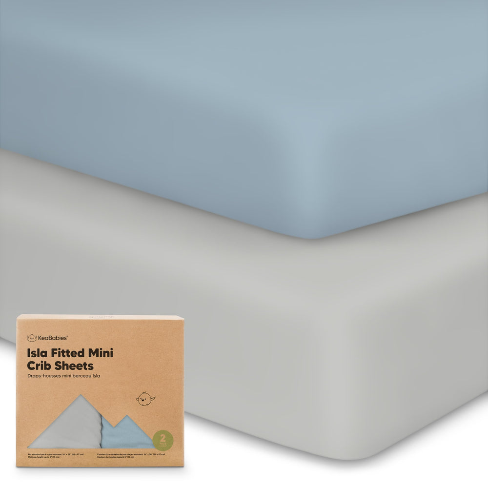 KeaBabies pack-and-play sheets folded for compact storage and quick changes