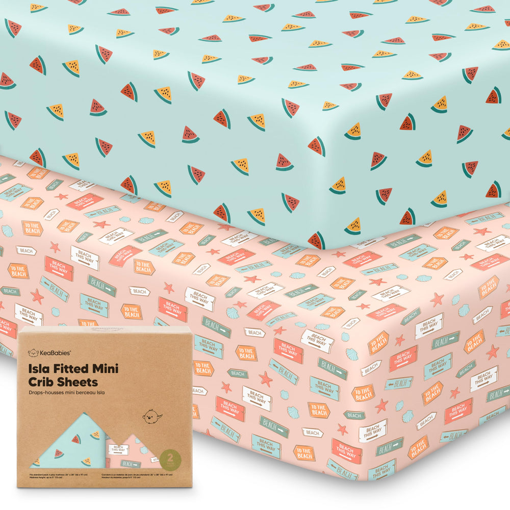 KeaBabies Pack & Play Sheets 2-pack shown on mattress for quick nap-time changes
