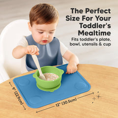 KeaBabies placemats feature easy-clean raised edges to catch spills.