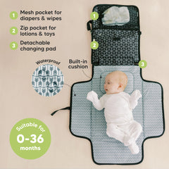 KeaBabies portable diaper changing pad open layout shows wide area for quick diaper changes.