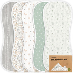 KeaBabies Prairie 5-pack burp cloths ready for daily baby messes with soft texture.