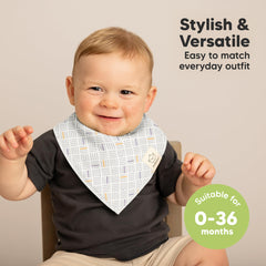 KeaBabies Prism triangle bib neck closure demonstrates adjustable fit for growing babies