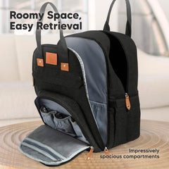 KeaBabies Rove bag side compartments highlight organization for baby essentials.