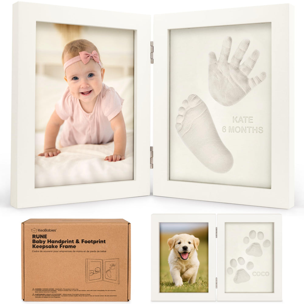 KeaBabies Rune frame handprint Alpine White—classic nursery keepsake for baby's milestones.