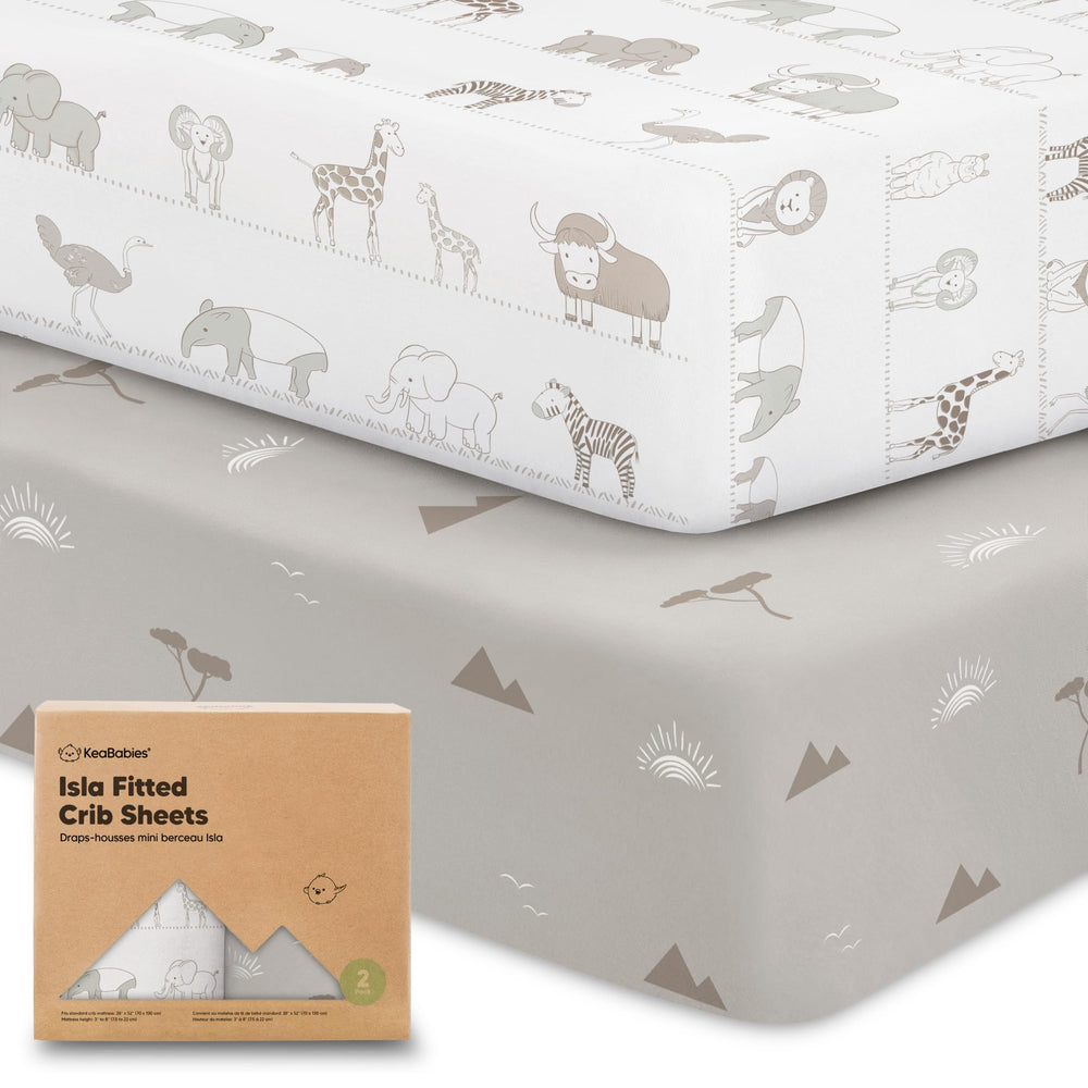 KeaBabies Savannah crib sheet 52x28 shows breathable bamboo viscose for baby comfort.