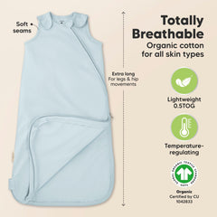KeaBabies Sleep Sack Glacier breathable organic cotton keeps baby cool and comfortable.