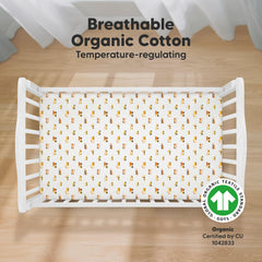 KeaBabies soft jersey cotton crib sheet close-up highlighting breathable fabric.
