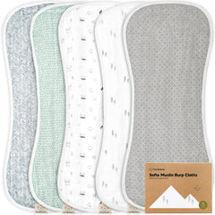 KeaBabies Softe Burp Cloths five-pack pack-shot, ultra-absorbent spill protection.