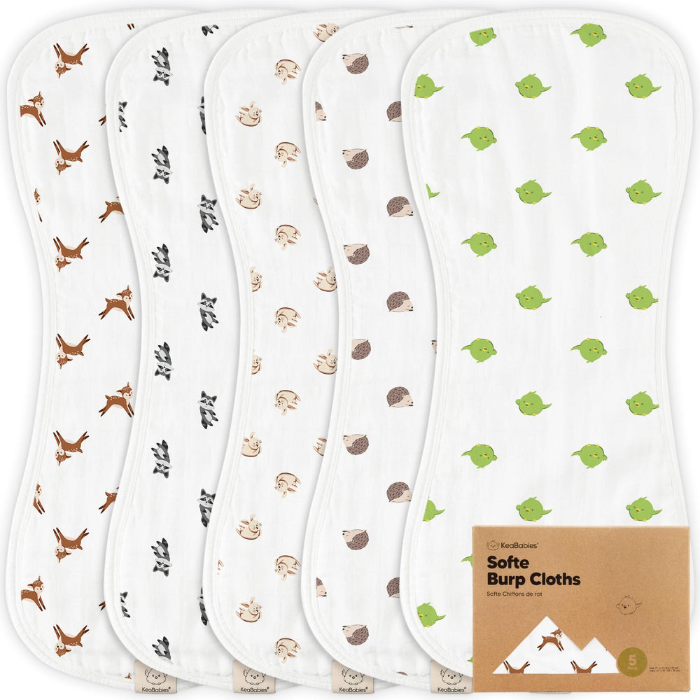 KeaBabies Softe burp cloths angled front view for full shoulder coverage.