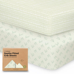 KeaBabies soothe crib sheets close-up shows secure fit for safe, restful naps.