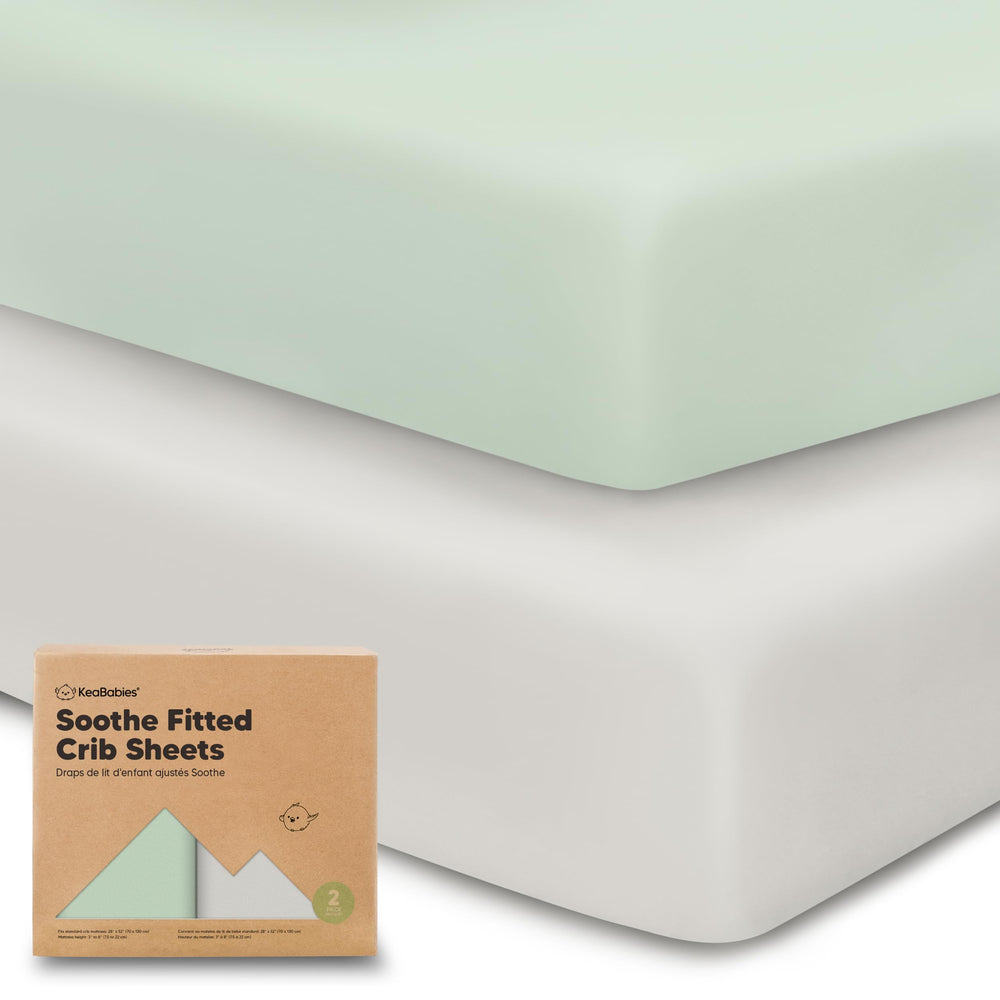 KeaBabies soothing-fitted-crib-sheet neatly covers a 52x28 crib mattress for safe sleep.
