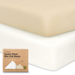 KeaBabies Soothe mini crib sheet packaged for easy storage and travel-ready baby bedding.