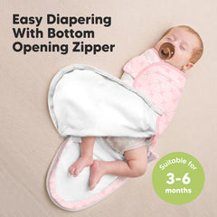 KeaBabies Soothe Zippy Swaddle Blossom baby wrapped in swaddle demonstrates snug comfort