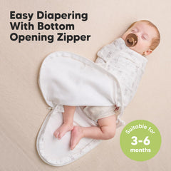 KeaBabies Soothe Zippy Swaddle hip healthy design supports healthy hip development