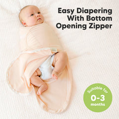 KeaBabies Soothe Zippy swaddle on baby—demonstrates secure, snug sleep environment.