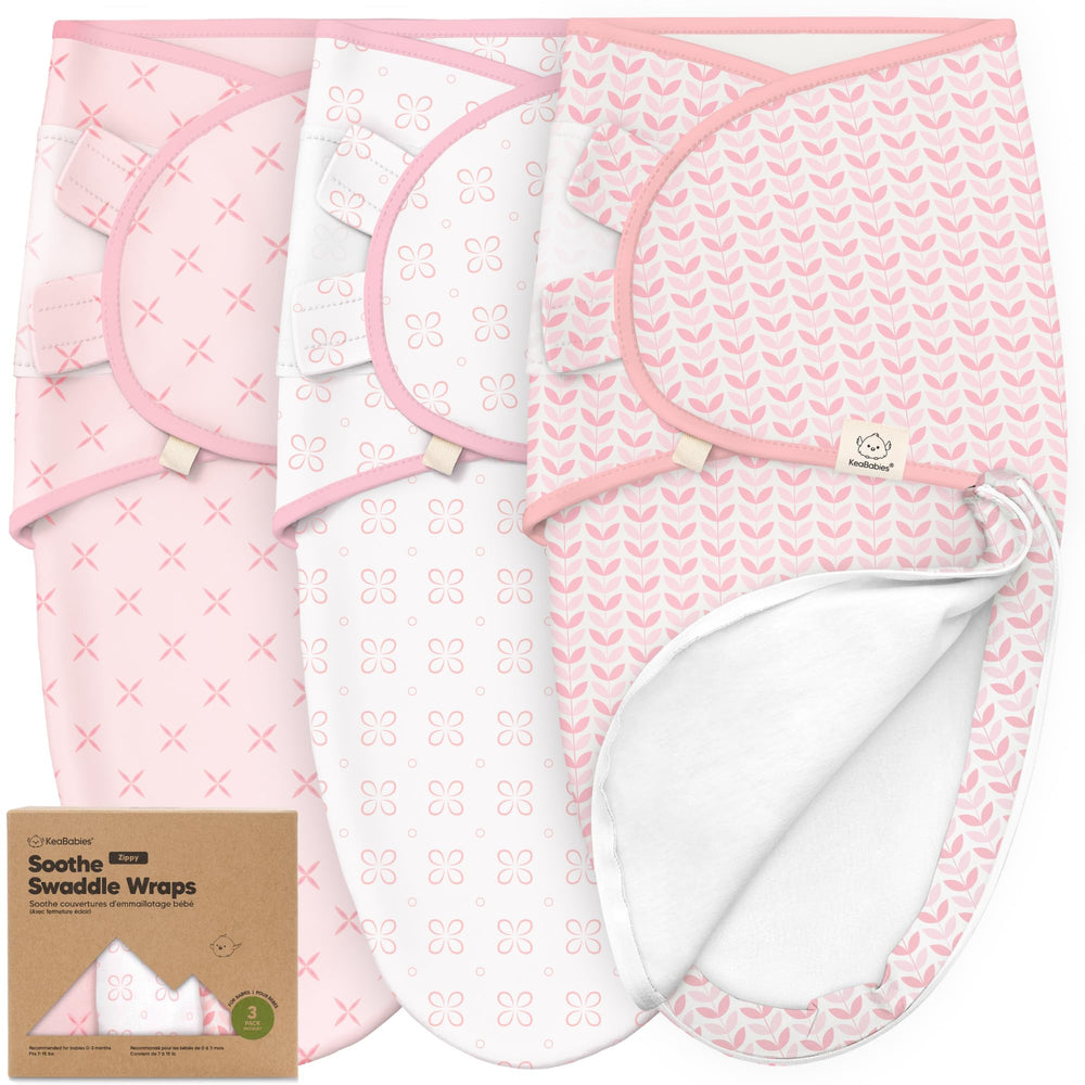 KeaBabies Soothe Zippy Swaddle zipper closeup shows easy diaper changes.