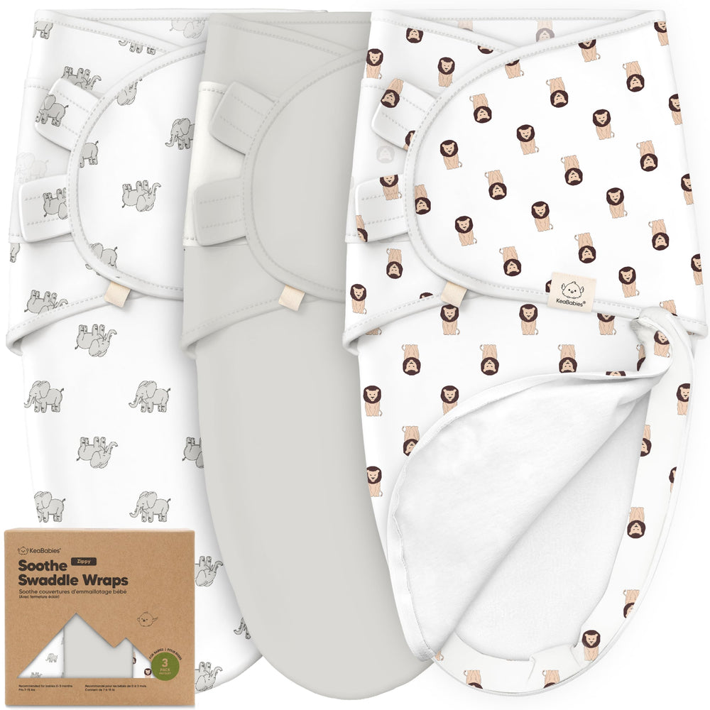 KeaBabies Soothe Zippy Swaddle zipper close-up showing easy diaper changes