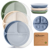 KeaBabies suction plates with lids in slate showing strong grip for mess-free mealtimes