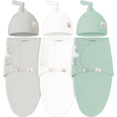 KeaBabies swaddle sack with sage hats closeup promoting secure wrap for calm newborn sleep.