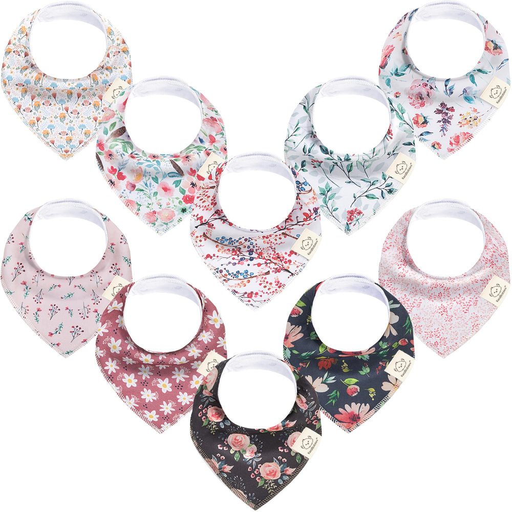KeaBabies Tea Party bandana bib fabric detail highlights soft organic cotton gentle on delicate skin.