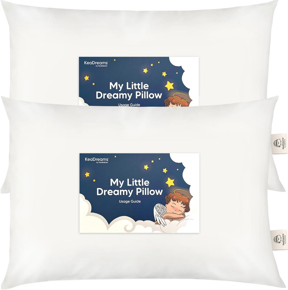 KeaBabies toddler pillow 14x20 soft white packaging shows travel-ready comfort on the go.