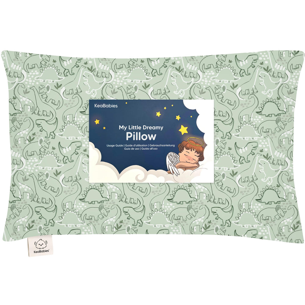 KeaBabies DinoDood toddler pillow front view showing ergonomic neck support