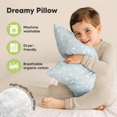 KeaBabies toddler pillows stacked on a bed demonstrating size and comfort