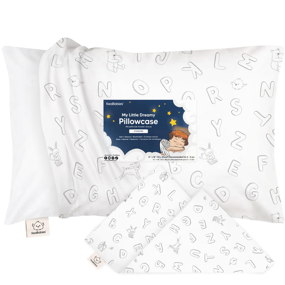 KeaBabies toddler pillowcase ABC Land pattern on soft cotton for cozy playtime.
