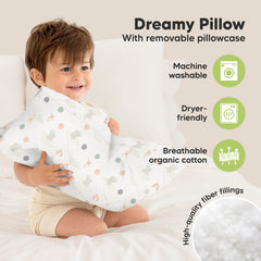 KeaBabies My Little Dreamy Toddler Pillow travel-friendly-in-use demonstrates naptime on trips and car rides.