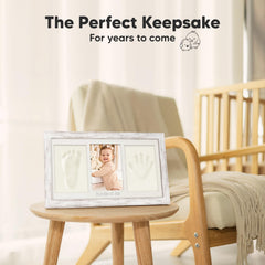 KeaBabies vintage white frame with glass cover protecting impressions.