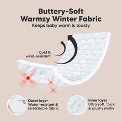 KeaBabies Warmzy inner Minky fabric provides a soft touch for baby comfort.
