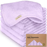 KeaBabies washcloths 6-pack soft lilac unfolded with plush bamboo-viscose texture for gentle baths