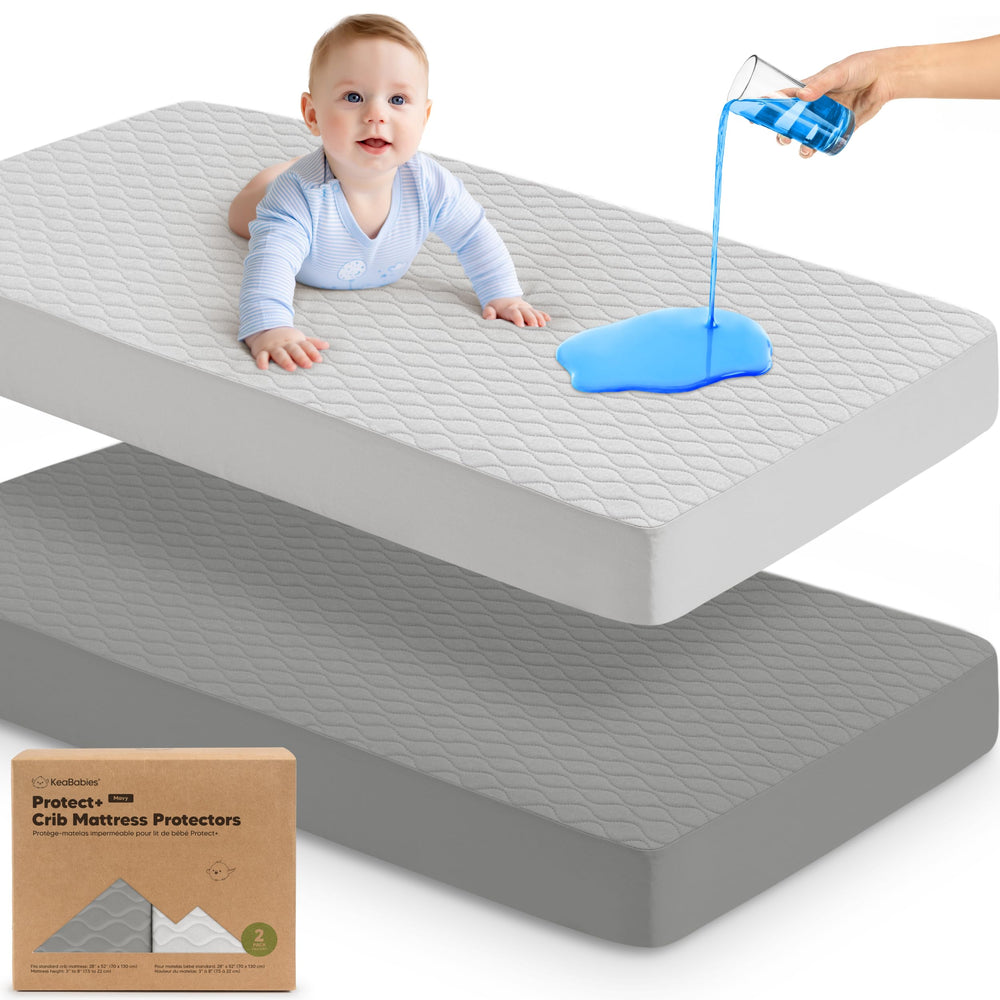 KeaBabies waterproof crib protector close-up quilted top for quiet, comfortable sleep