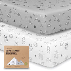 KeaBabies 2-pack Woodland crib sheets folded for quick setup and tidy nursery