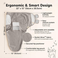 KeaBabies Wren swaddle offers four-step closure for easy dressing.