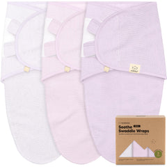 KeaBabies Wren Swaddle Soft Lilac showing secure newborn wrap for sleep.