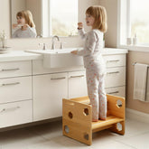 Keeswin Step Stool dual-height design for growing kids, helping reach sinks and counters.