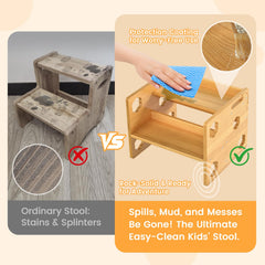 Keeswin Step Stool wooden construction highlights eco-friendly pine and sturdy build.