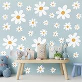KeLay Fs daisy wall decal large, close-up on nursery wall for mood-boosting decor